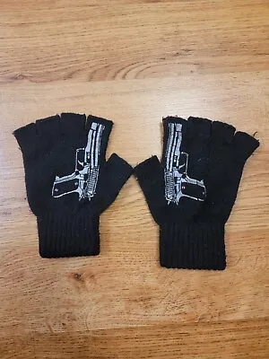 Gun Print Glove Fingerless Black Gloves Used • $7.99