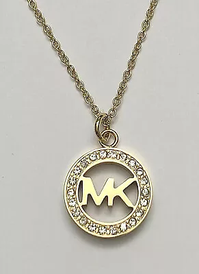 New Michael Kors Gold-tone Crystal Pave Circular Logo Necklace Msrp $115.00  • $49.95
