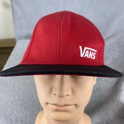 Vans Baseball Cap Hat Snapback Red Cotton One Size Adjustable Button Top Vented • £16