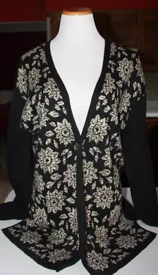 EUC J. Jill One Button Cardigan Sweater Women's Sz L Beige Black • $11.99