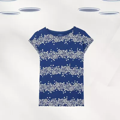 Ex Fat Face Women’s Short Sleeve Floral Stripe Graphic T-Shirt In Blue • £17.99