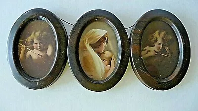 Vtg 3 Connected Tin Metal Oval 3” Frames  Cherub Mother  M B Parkinson • $13