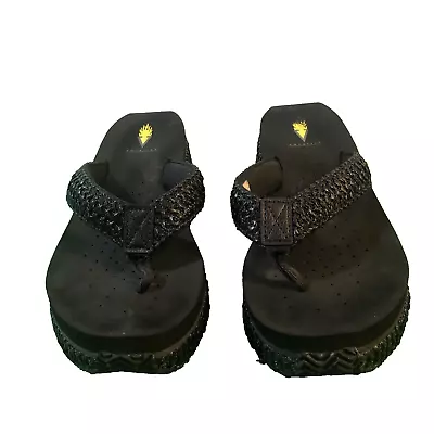 Volatile Women's Frappachino Wedge Flipflops Sandals On Black Croco Size 9 • $11.99