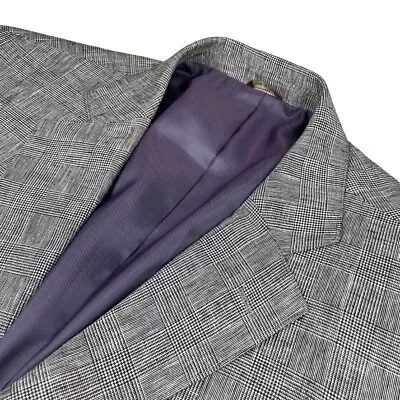 Oak Hill Men's Linen Blend 2-Button Blazer Black/White/Purple Plaid • 2XLT  TALL • $62.99