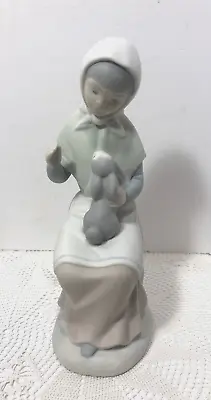 RARE Signed Zaphir Made In Spain Girl W/ Rabbit 7.75  Figurine MINT Condition • $48