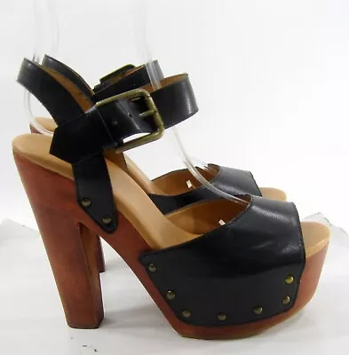 MOJO MOXY New Black 5.5 Block Heel Open Toe 2 PLATFORM Shoes WOMEN Size  6.5 • $29.99