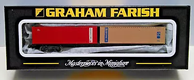 N Gauge 63ft Bogie Wagon With  2 X 30 Ft  Containers  Excellent Condition • £24.95