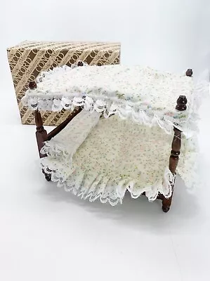 Concord Dollhouse Vintage Miniature Wooden Canopy Bed W/ Bedding • $19.99