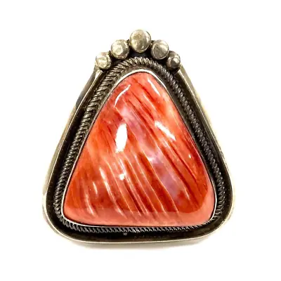 Navajo Xavier Bitsui LARGE Sterling Ring Spiny Oyster Cabochon  Adjustable Size • $250
