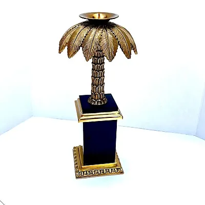 Vintage Maitland Smith Brass And Tessellated Black Stone Palm Tree Candlestick • $500