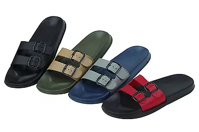 Brand New Mens Slides Sandals Adjustable Buckle Comfort Slip On Flip Flops Color • $6.55