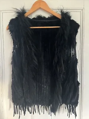 Bespoke Real Rabbit Fur Black Gillet Waistcoat Jacket Size 8/10 S/m • £35