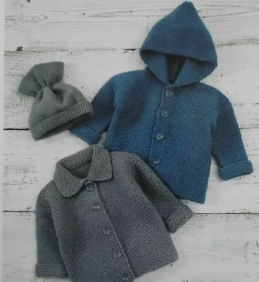 £1.75 • Buy (16) Knitting Pattern - Easy Garter Stitch Baby Cardigans Hat Sizes 14  - 20  