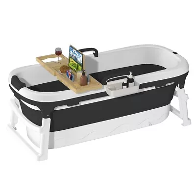 Portable Folding Bathtub For Adults Soaking Spa With Collapsible Bamboo Tray • $127.99