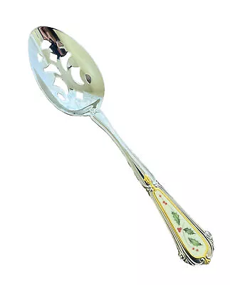 Lenox Holiday Stainless 18/8 Holly Gold Accent Slotted Serving Spoon • $28