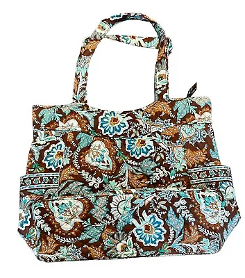 Vera Bradley Turquoise & Brown Floral Paisley Tote Bag + Sunglass Pouch 17x14x5  • $34