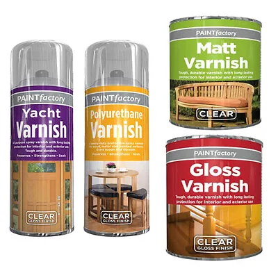 All Purpose Clear Varnish Spray Paint Tin Matt Gloss Yacht Polyurethane DIY • £5.49