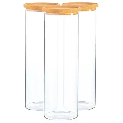 £15.98 • Buy 3x Glass Storage Jars With Cork Lids Modern Kitchen Food Storage 2 Litre