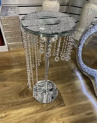 Crush Diamond 60cm Silver Mirrored Side Table Modern Glass Stand Sparkle Crystal • £59.99