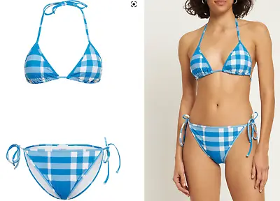 Burberry Cobb Check Printed Bikini 2 Piece Set Sz L Vivid Blue • $195