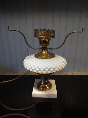 1930's FENTON WHITE OPALESCENT GLASS Electric HOBNAIL LAMP W/Marble Base • $60