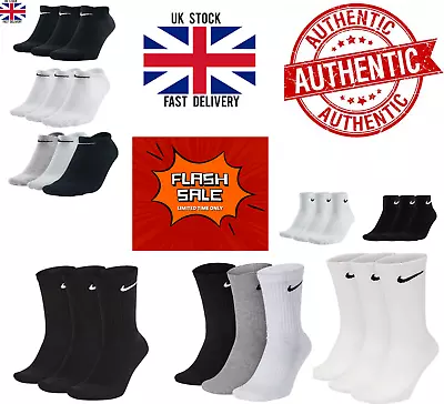 Nike Socks 3 Pairs Pack - Lightweight Crew Ankle Mens Womens Sports • £9.99