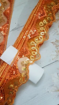 £2.85 • Buy 5cm Orange Gold Hologram Sequin Silver Braid Trim Indian Arabic Ribbon Lace 