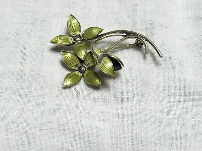 Vintage Ivar Holt Norway Sterling Pin Enamel Olive Green • $48