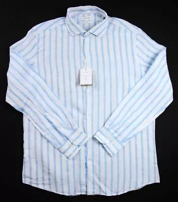 Porter & Ash Mens Linen Shirt XL Long Sleeve Button Front White Striped $84 NEW • $35.98