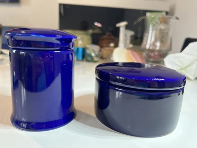 £5 • Buy Dark Cobalt Blue Glossy Ceramic Storage Jars Pot & Lid  Set