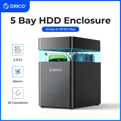 ORICO 2/5Bay Hard Drive Enclosure USB3.0/Type-C To SATA For 3.5'' HDD SSD W/ Fan • £115.99