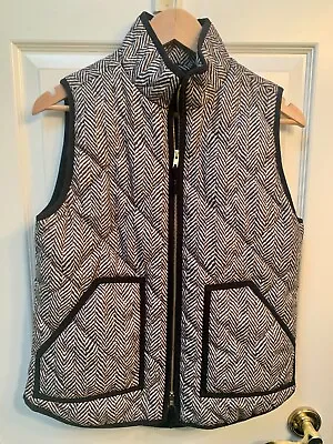 J. Crew Quilted Puffer Vest Black Cream Herringbone Small Free Shipping • $19.99