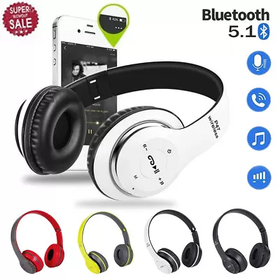 Wireless Bluetooth 5.1 Headphones Over-Ear Stereo Earphones For Android Phone UK • £6.45