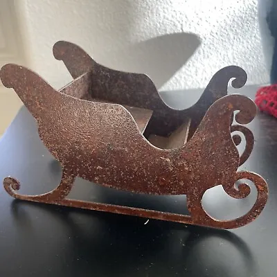 Santas Rustic Metal Sleigh Small 7.25” Long Shabby Country Industrial Chic • $14.95