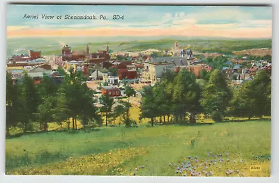 Postcard Linen Aerial View Of Shenandoah PA • $4.57