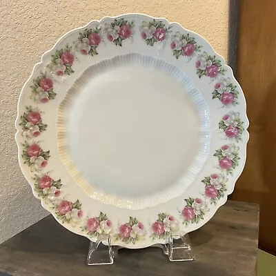 Carl Tielsch (C.T.) Dinner Plate 9.5” Porcelain Germany Pink & White Roses • $25