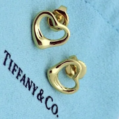 Tiffany & Co. Elsa Peretti 18K Yellow Gold Open Heart Stud Earrings • $1099.99