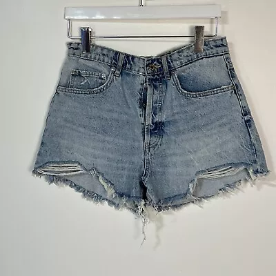 Zara Jean Shorts Women's Size 8 Blue Distressed Cut Off High Waist Button Fly • $20