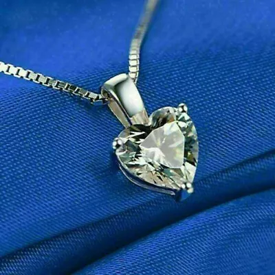 3Ct Heart Cut VVS1/D Diamond Solitaire Pendant 14K White Gold Finish Free Chain • $32.34