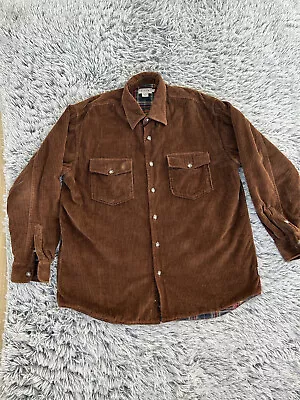 J Crew Jacket Mens Medium Brown Corduroy Chore Coat Plaid Flannel Lining Shacket • $49.99