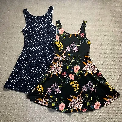 Lot Of 2 NWT Divided By H&M Tank Skater Dress Polka Dots Floral Print Women 8 • $11