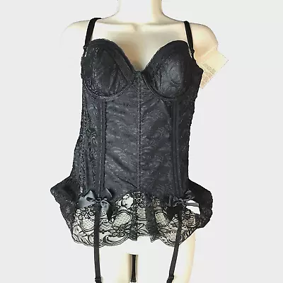 Black Lace Corset Lingerie LARGE Bustier Garter Belt Girdle 'Moulin Rouge' NWT • $21.50