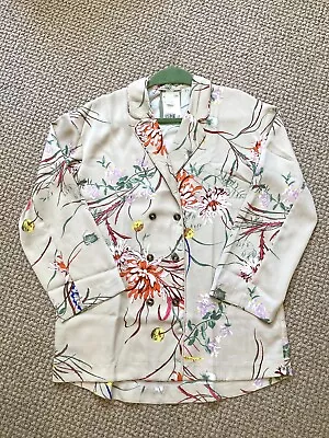 NWT H&M Size XS Floral Double Breasted Oversized Satin Blouse Long Sleeve Top • $19
