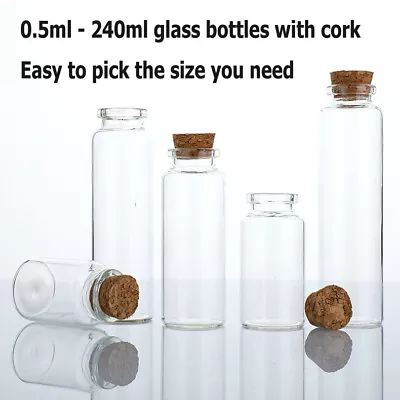 Bulk Buy 0.5ml-240ml Tiny Transparent Glass Bottle Empty Cork Bottles Vials AP • $5.17