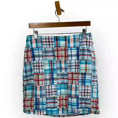 Talbots Skirt Womens Size 6 Patchwork Madras Red Blue Plaid Coastal Preppy • $24.98