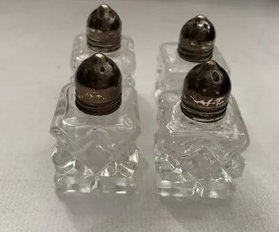 Vintage Mid Century I W Rice Hand Cut Glass Salt Pepper Shakers 1” Set Of Four • $14.99