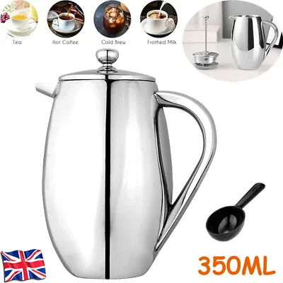 350ML Cafetiere French Press3 Cup Double Wall Stainless Steel Coffee Maker UK • £16.92