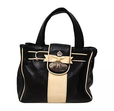 MY FLAT IN LONDON Black Cream Bowtie Leather Purse Handbag - Jan Haedrich Design • $62