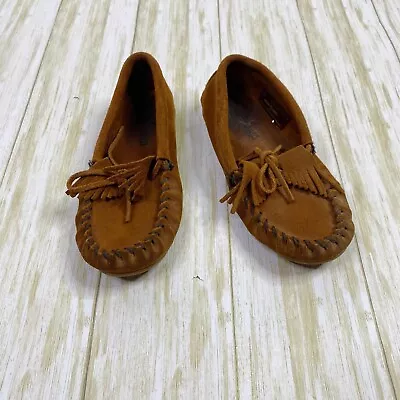 Minnetonka Kids Size 13 Brown Suede Kitty Moccasin Shoes • $29.99