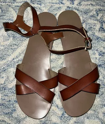 J. Crew Brown Leather Ankle Criss Cross Strap Sandals Shoes Size 9 • $29.99